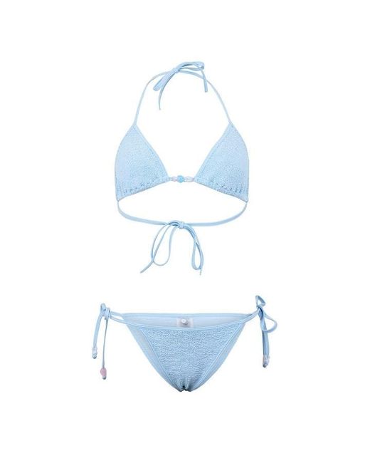Hunza G Blue Gina Beaded Bikini Set