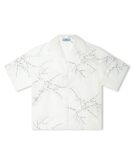 Prada White Embroidered Floral Blouse