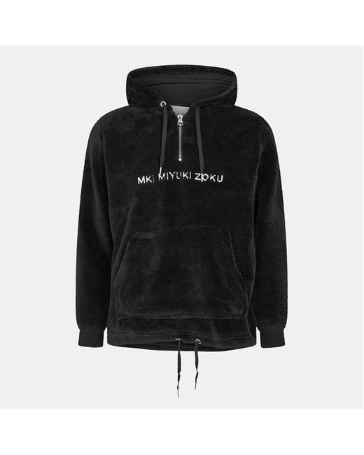 MKI Miyuki-Zoku Black Sherpa Partial Zip Relaxed Fit Hoodie for men