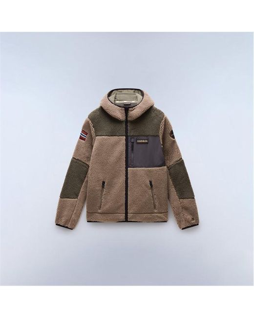 Napapijri Brown Yupik Full Zip Fleece Hoodie for men