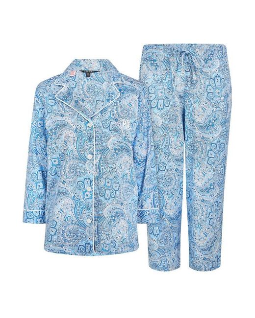 Ralph Lauren Blue 3/4 Sleeve Notch Collar Long Pyjama Set
