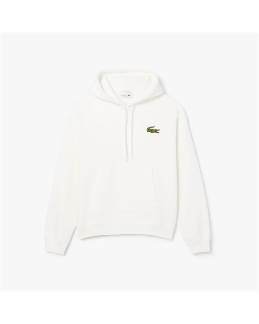 Lacoste White Loose-Fit Badge Accent Hoodie for men