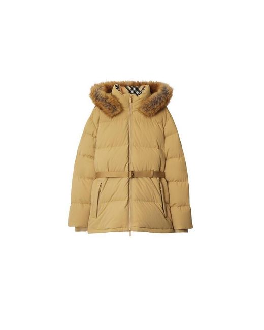 Burberry Natural Water-Repellent Detachable Hood Faux-Fur Trim Short Puffer Jacket
