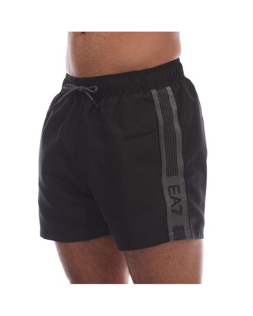 EA7 Black Logo Tape Swim Shorts for men