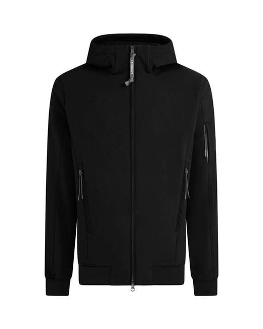 C P Company Black Lens Windproof Hooded Long Sleeve Softshell Jacket for men