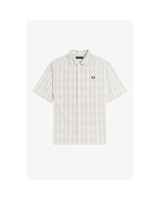 Fred Perry White Patterned Short Sleeve Shirt for men