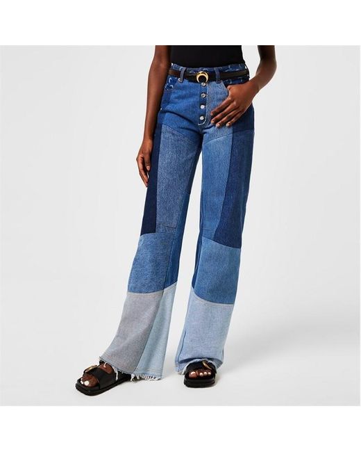 MARINE SERRE Blue Regenerated Patchwork Flared Jeans