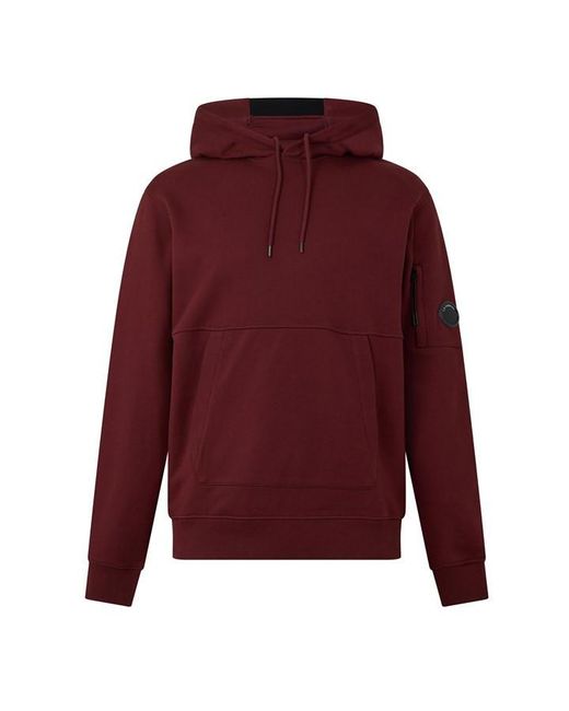 C P Company Red Micro Lens Over-The-Head Cotton Long Sleeve Hoodie for men