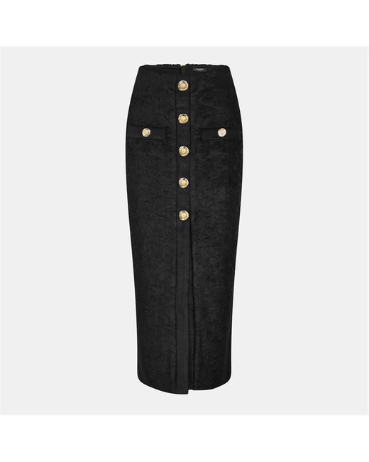 Balmain Black Structured Tailored Midi Skirt