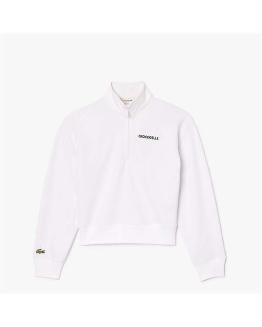 Lacoste White Relaxed-Fit Zip-Up Print Sweatshirt