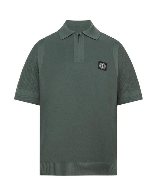 Stone Island Green Micro Knit Short Sleeve Polo Shirt for men