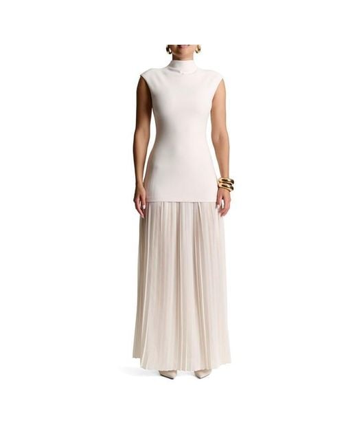 Naked Wardrobe White Pleated Sleeveless Maxi Dress