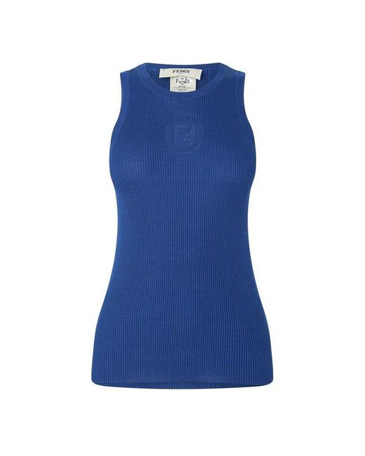 Fendi Blue Bollo Rib Tank Top
