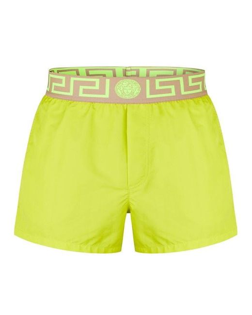 Versace Yellow Greca Waistband Swim Shorts for men