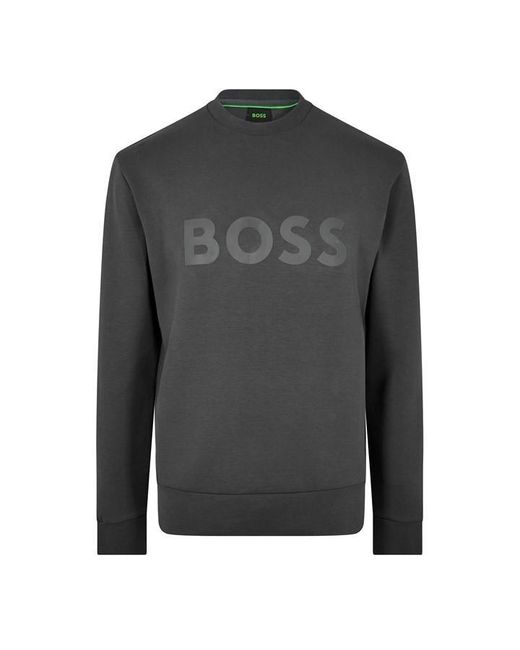 Boss Gray Salbo Stretch Cotton Logo Sweatshirt, Signature Branding for men