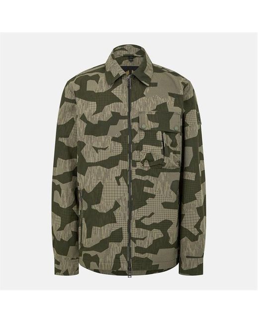 Belstaff Green Drome Cotton Camo Print Long Sleeve Full Zip Overshirt for men