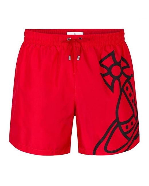Vivienne Westwood Red Logo Print Swim Shorts for men