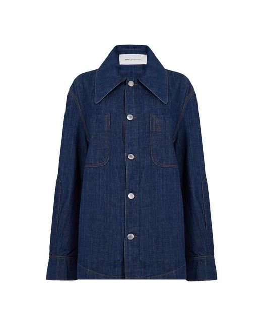 AMI Blue Embroidered Overshirt