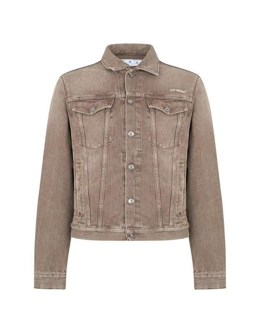 Off-White c/o Virgil Abloh Brown Tab Slim Cotton Long Sleeve Denim Jacket for men