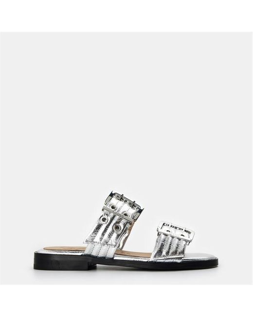 Ganni White Metallic Flat Sandals