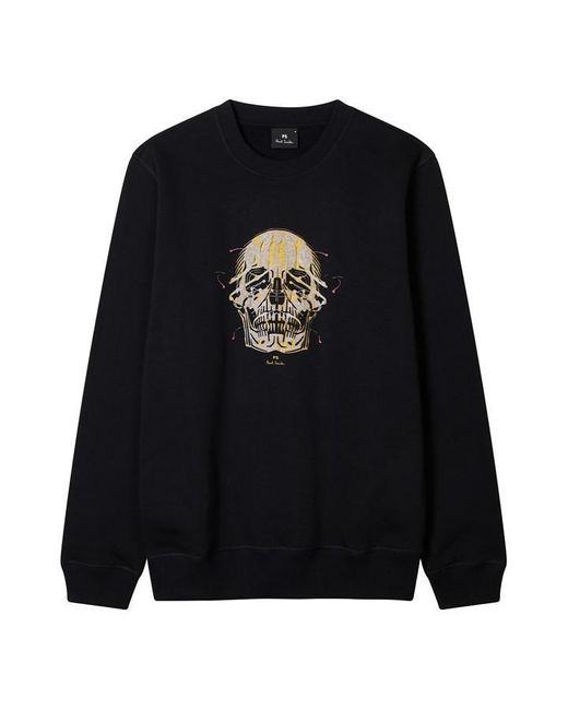 Paul Smith Black Painted Skull Crew Sweatshirt for men