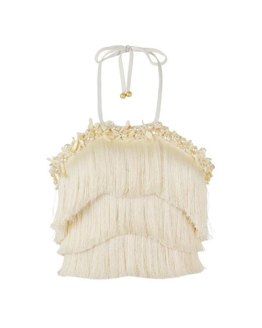 PATBO Natural Lila Fringe Dipped Hem Top