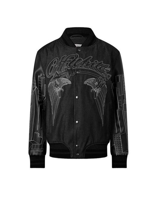 Off-White c/o Virgil Abloh Black Skyline Varsity Jacket for men