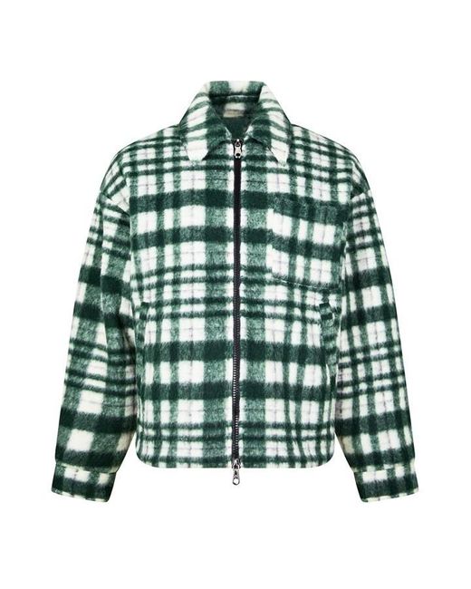 Cole Buxton Green Checked Wool Blend Long Sleeve Oversized Fit Overshirt for men