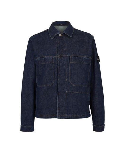 Stone Island Blue Denim Research Biker Jacket for men