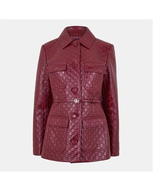 Gucci Purple Gg Embossed Leather Jacket