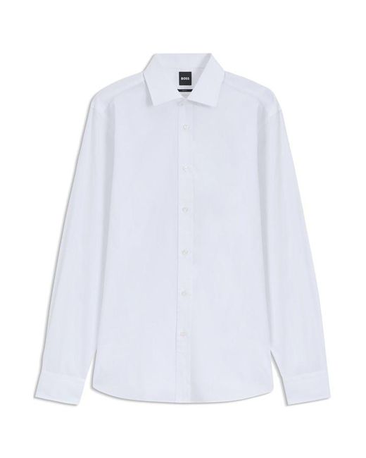 Boss White Cotton Long Sleeve Slim Fit Shirt for men
