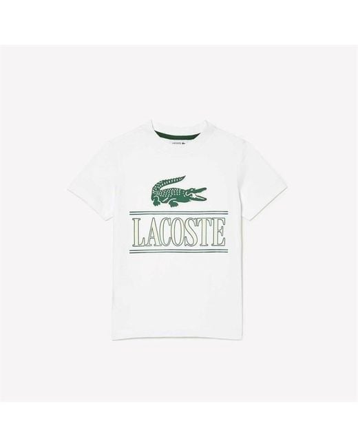 Lacoste White Logo Graphic Printed Cotton T-Shirt for men