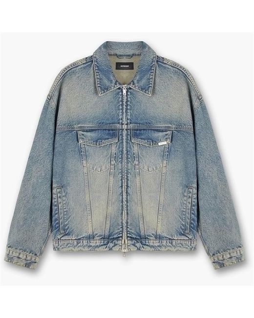 Represent Green Zip Denim Jacket for men
