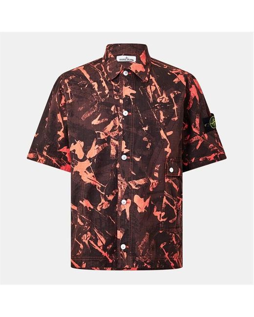 Stone Island Red Camo Short Sleeve Shirt for men