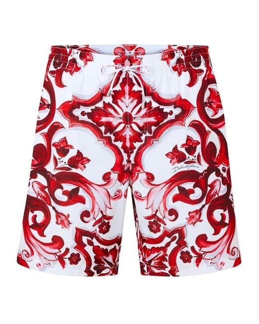 Dolce & Gabbana Red Dg Maiolica Swim Sht Sn63 for men