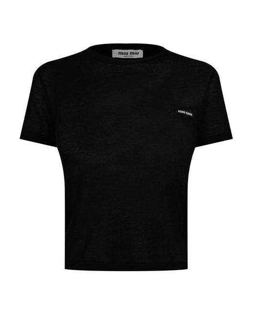 Miu Miu Black Ribbed Jersey T-shirt