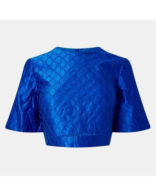 Gucci Blue Short Sleeve Cropped Crop Top