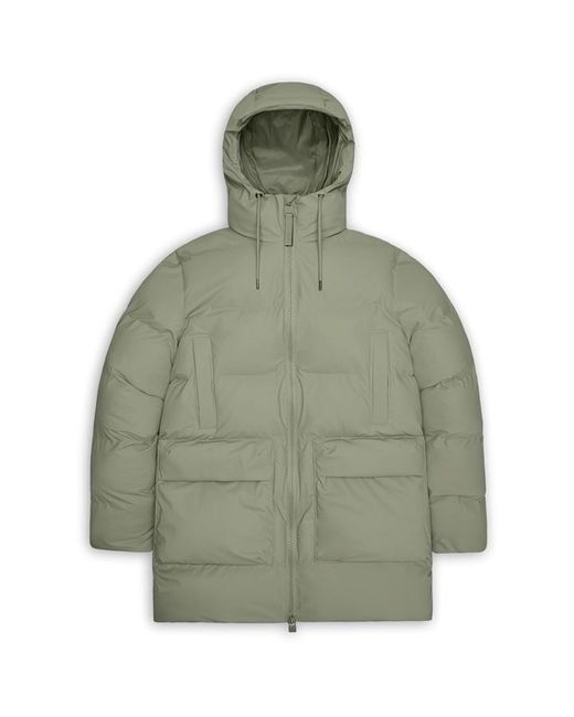 Rains Green Alta Waterproof Long Puffer Jacket for men