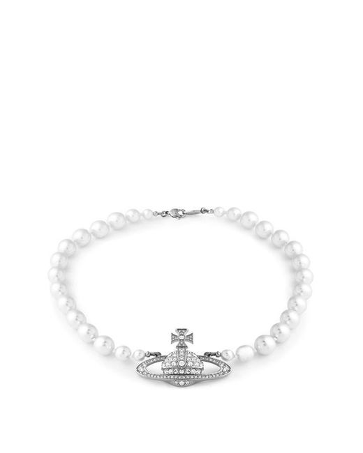 Vivienne Westwood Metallic One Row Pearl Bas Relief Choker Necklace