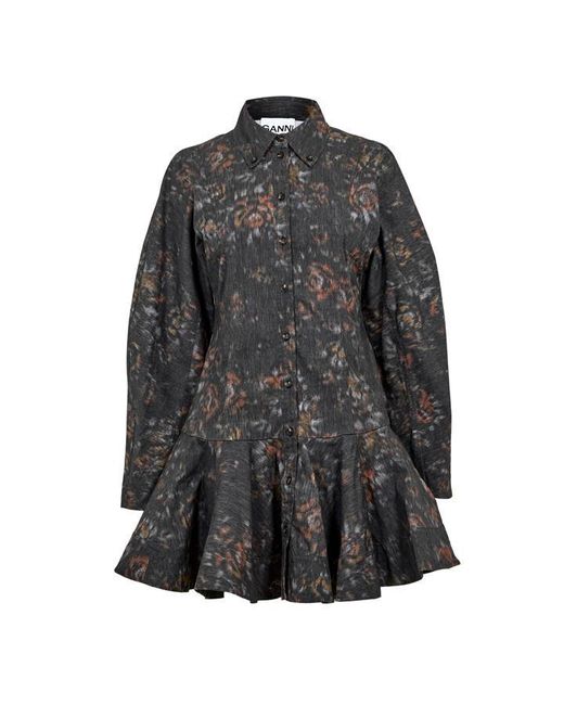 Ganni Gray Printed Mini Dress