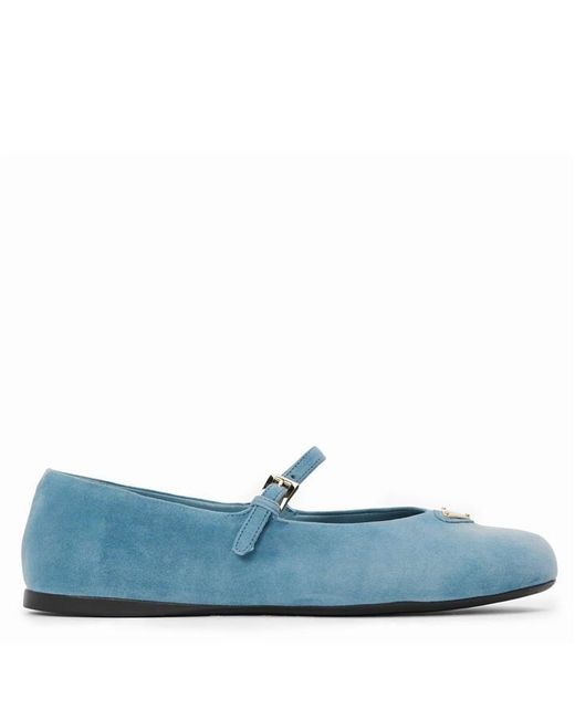 Prada Blue Triangle Logo Suede Ballerinas