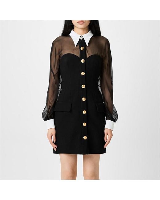 Versace Black Contrast-collar Bustier Mini Dress