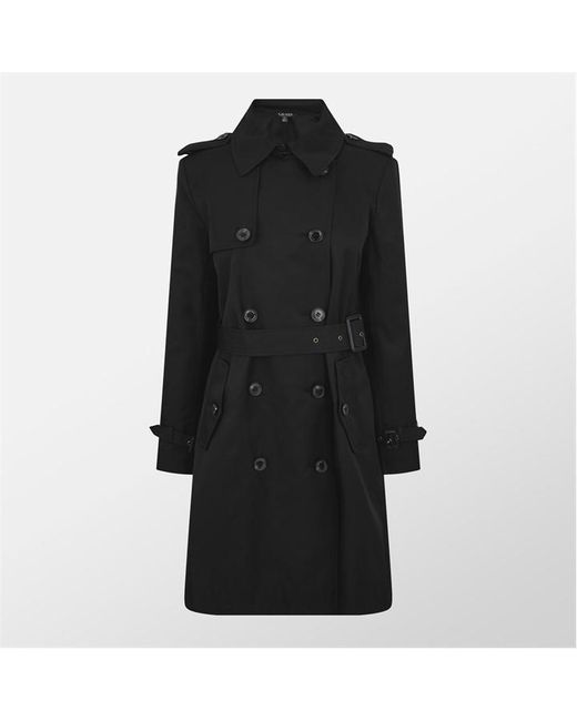 Ralph Lauren Black Double Breasted Belted Cotton Knee Length Long Sleeve Trench Coat