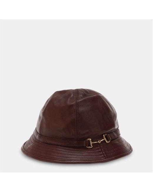 Gucci Brown Horsebit Leather Cloche Hat