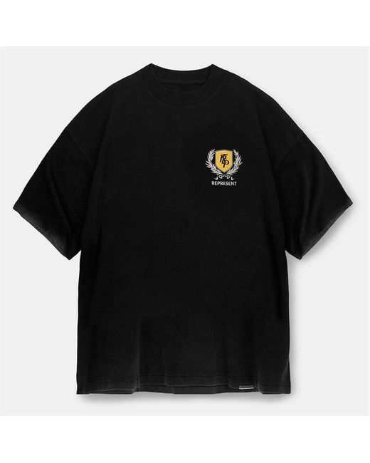 Represent Black Crest Cotton Graphic Short Sleeve Oversized T-Shirts for men
