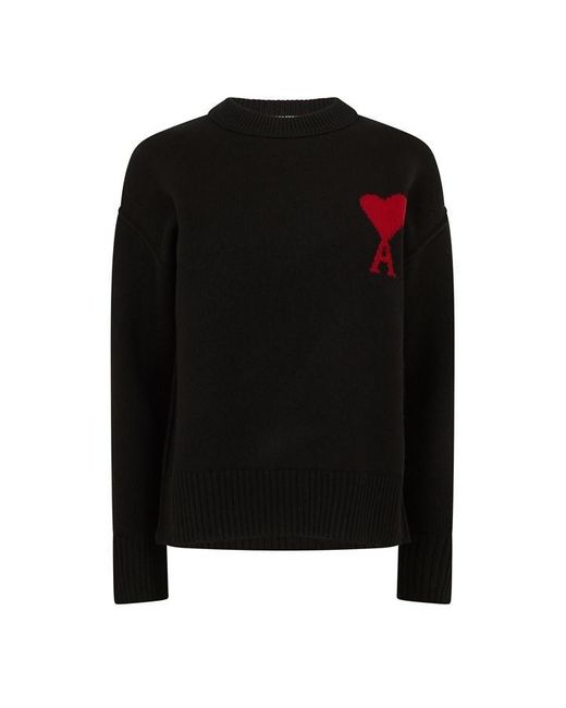 AMI Black Adc Crew Neck Jumper