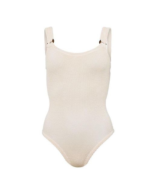Hunza G White Domino Swim Scoop Neck Swimsuit