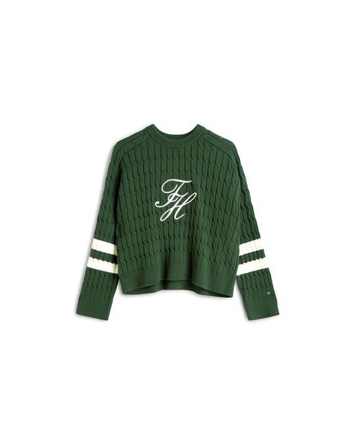 Tommy Hilfiger Green Textured Graphic Cropped Sweatshirt