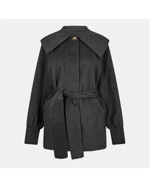 Ganni Black Wool Belt Pea Coat