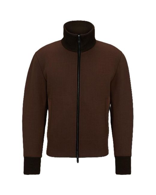 Boss Brown Calim Front Zip Bomber Jacket for men